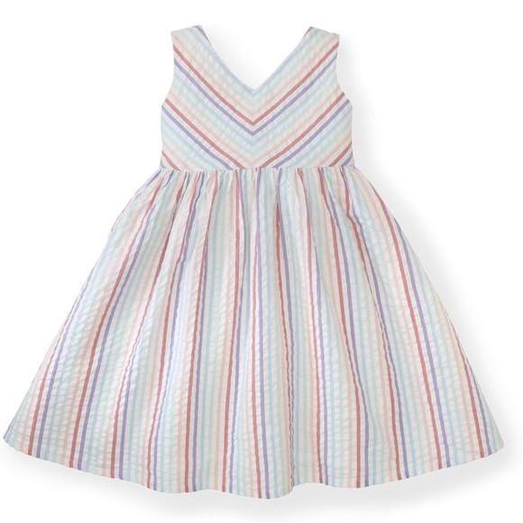 NEW 💕 Hope & Henry 100% Organic Cotton Rainbow-Colored Striped Party Dress - Picture 2 of 12